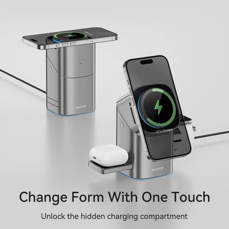 Qi2 Magnetic Wireless Charger Fast Charger 3-in-1 Intelligent Fast